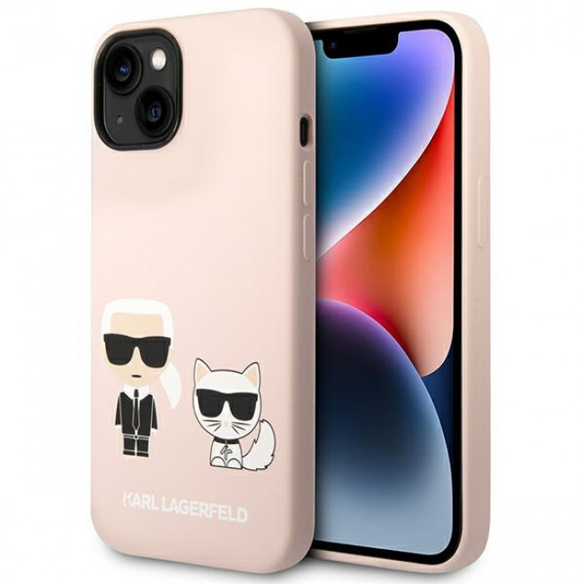 Karl Lagerfeld iPhone 14 Plus Silicone Karl and Choupette Θήκη Σιλικόνης - Light Pink - KLHMP14MSSKCI