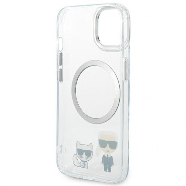 Karl Lagerfeld iPhone 14 Plus - Karl and Choupette Aluminium Magsafe Σκληρή Θήκη με Πλαίσιο Σιλικόνης και MagSafe - Διάφανη - KLHMP14MHKCT