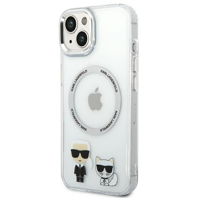 Karl Lagerfeld iPhone 14 Plus - Karl and Choupette Aluminium Magsafe Σκληρή Θήκη με Πλαίσιο Σιλικόνης και MagSafe - Διάφανη - KLHMP14MHKCT