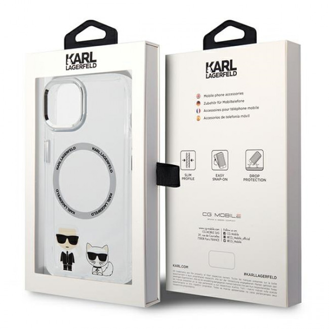 Karl Lagerfeld iPhone 14 Plus - Karl and Choupette Aluminium Magsafe Σκληρή Θήκη με Πλαίσιο Σιλικόνης και MagSafe - Διάφανη - KLHMP14MHKCT