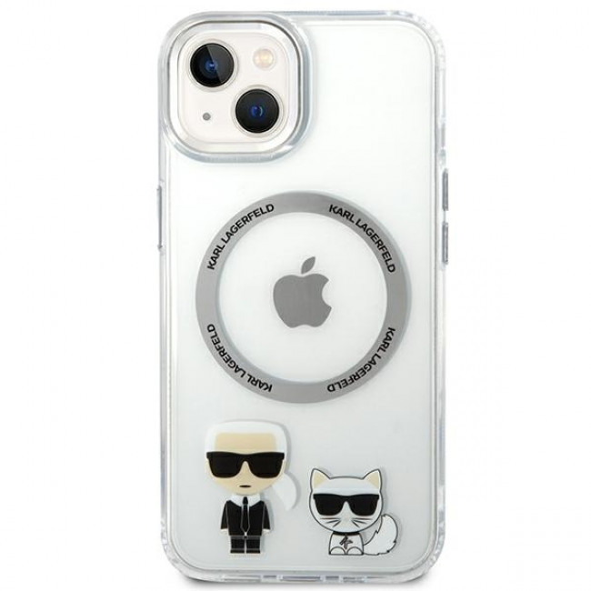 Karl Lagerfeld iPhone 14 Plus - Karl and Choupette Aluminium Magsafe Σκληρή Θήκη με Πλαίσιο Σιλικόνης και MagSafe - Διάφανη - KLHMP14MHKCT