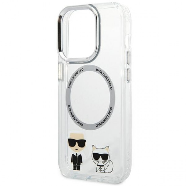 Karl Lagerfeld iPhone 14 Pro - Karl and Choupette Aluminium Magsafe Σκληρή Θήκη με Πλαίσιο Σιλικόνης και MagSafe - Διάφανη - KLHMP14LHKCT