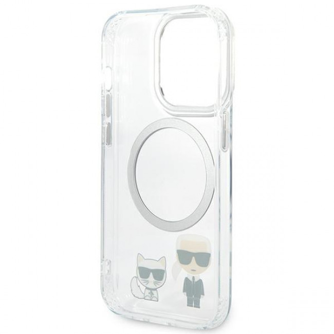 Karl Lagerfeld iPhone 14 Pro - Karl and Choupette Aluminium Magsafe Σκληρή Θήκη με Πλαίσιο Σιλικόνης και MagSafe - Διάφανη - KLHMP14LHKCT