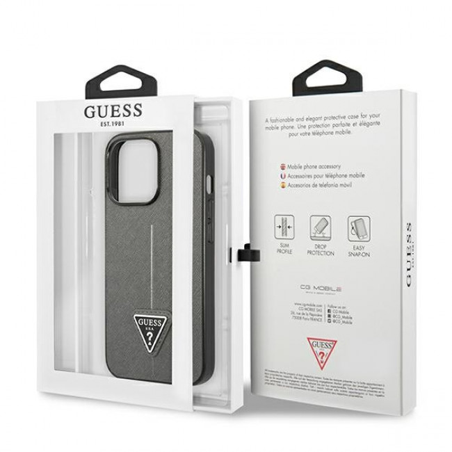 Guess iPhone 14 Pro Max Saffiano Σκληρή Θήκη με Πλαίσιο Σιλικόνης - Silver - GUHCP14XPSATLG