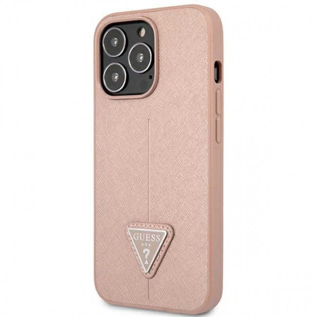 Guess iPhone 14 Pro Max Saffiano Σκληρή Θήκη με Πλαίσιο Σιλικόνης - Pink - GUHCP14XPSATLP