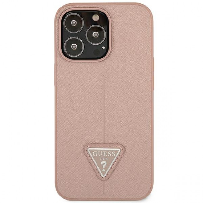 Guess iPhone 14 Pro Max Saffiano Σκληρή Θήκη με Πλαίσιο Σιλικόνης - Pink - GUHCP14XPSATLP