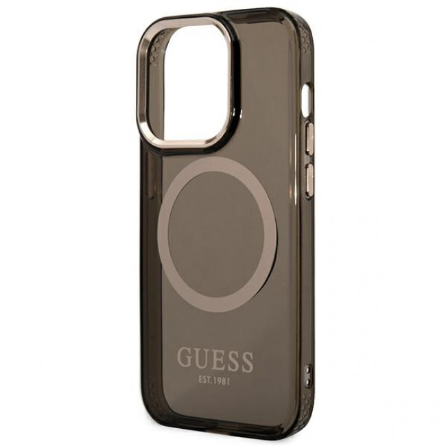 Guess iPhone 14 Pro Gold Outline Translucent MagSafe Σκληρή Θήκη με Πλαίσιο Σιλικόνης και MagSafe - Black - GUHMP14LHTCMK