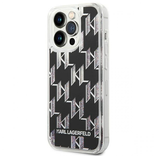 Karl Lagerfeld iPhone 14 Pro Max - Liquid Glitter Monogram Σκληρή Θήκη με Πλαίσιο Σιλικόνης - Black - KLHCP14XLMNMK