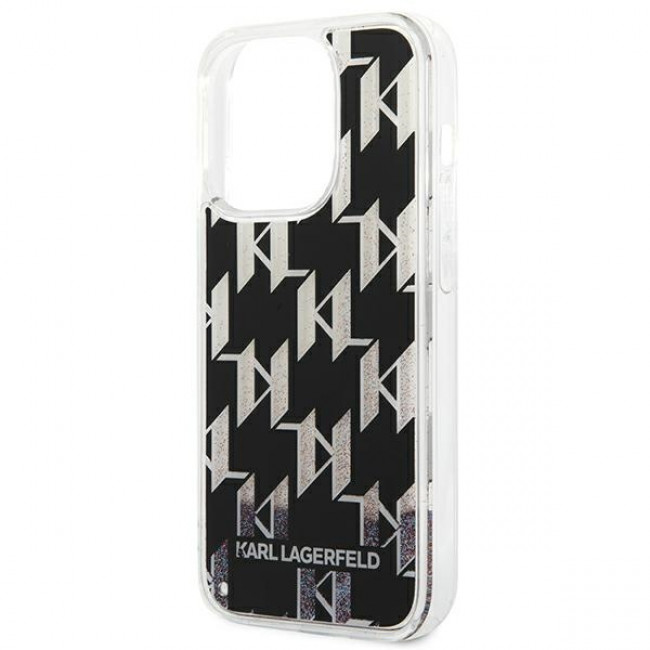 Karl Lagerfeld iPhone 14 Pro Max - Liquid Glitter Monogram Σκληρή Θήκη με Πλαίσιο Σιλικόνης - Black - KLHCP14XLMNMK