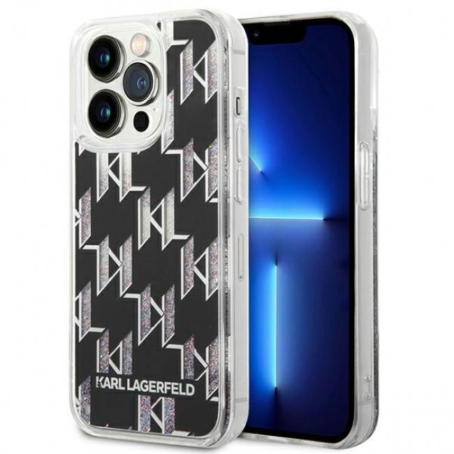 Karl Lagerfeld iPhone 14 Pro Max - Liquid Glitter Monogram Σκληρή Θήκη με Πλαίσιο Σιλικόνης - Black - KLHCP14XLMNMK