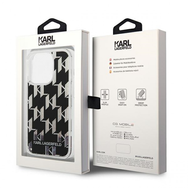 Karl Lagerfeld iPhone 14 Pro Max - Liquid Glitter Monogram Σκληρή Θήκη με Πλαίσιο Σιλικόνης - Black - KLHCP14XLMNMK