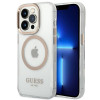 Guess iPhone 14 Pro Metal Outline MagSafe Σκληρή Θήκη με Πλαίσιο Σιλικόνης και MagSafe - Gold / Clear - GUHMP14LHTRMD