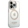 Guess iPhone 14 Pro Metal Outline MagSafe Σκληρή Θήκη με Πλαίσιο Σιλικόνης και MagSafe - Gold / Clear - GUHMP14LHTRMD