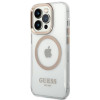 Guess iPhone 14 Pro Metal Outline MagSafe Σκληρή Θήκη με Πλαίσιο Σιλικόνης και MagSafe - Gold / Clear - GUHMP14LHTRMD