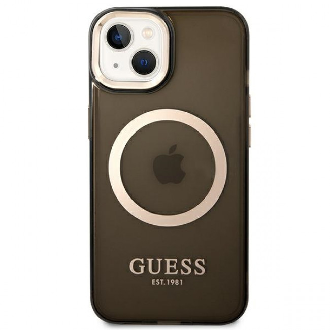 Guess iPhone 14 Plus Gold Outline Translucent MagSafe Σκληρή Θήκη με Πλαίσιο Σιλικόνης και MagSafe - Black - GUHMP14MHTCMK