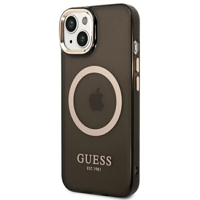 Guess iPhone 14 Plus Gold Outline Translucent MagSafe Σκληρή Θήκη με Πλαίσιο Σιλικόνης και MagSafe - Black - GUHMP14MHTCMK