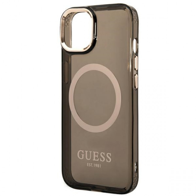 Guess iPhone 14 Plus Gold Outline Translucent MagSafe Σκληρή Θήκη με Πλαίσιο Σιλικόνης και MagSafe - Black - GUHMP14MHTCMK