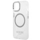 Guess iPhone 14 Plus Metal Outline MagSafe Σκληρή Θήκη με Πλαίσιο Σιλικόνης και MagSafe - Silver / Clear - GUHMP14MHTRMS