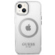 Guess iPhone 14 Plus Metal Outline MagSafe Σκληρή Θήκη με Πλαίσιο Σιλικόνης και MagSafe - Silver / Clear - GUHMP14MHTRMS