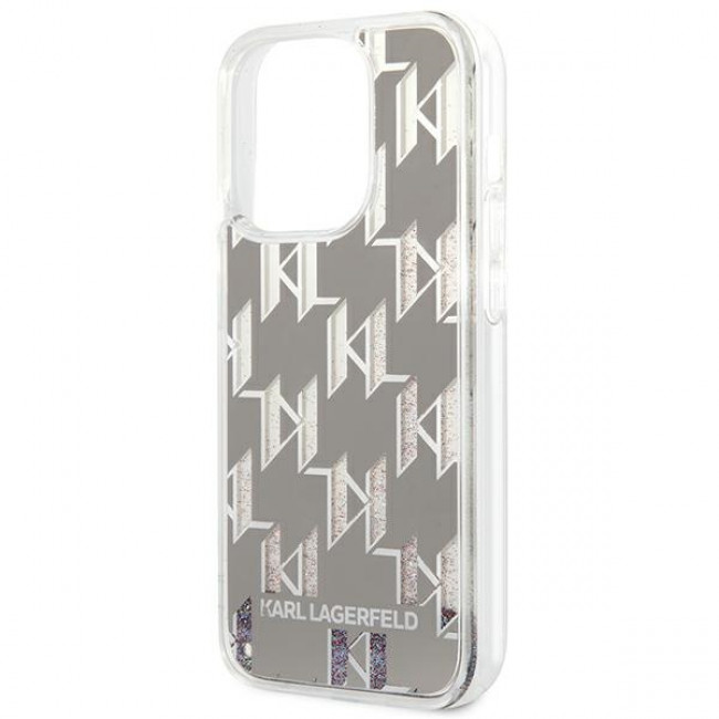 Karl Lagerfeld iPhone 14 Pro - Liquid Glitter Monogram Σκληρή Θήκη με Πλαίσιο Σιλικόνης - Silver - KLHCP14LLMNMS