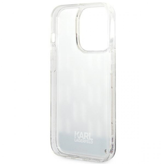 Karl Lagerfeld iPhone 14 Pro - Liquid Glitter Monogram Σκληρή Θήκη με Πλαίσιο Σιλικόνης - Silver - KLHCP14LLMNMS