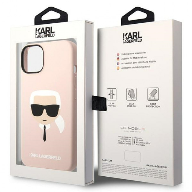 Karl Lagerfeld iPhone 14 Silicone Karl's Head Θήκη Σιλικόνης - Pink - KLHCP14SSLKHLP