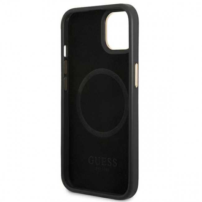 Guess iPhone 14 Plus 4G Logo Plate MagSafe Θήκη με Επένδυση Συνθετικού Δέρματος και MagSafe - Βlack - GUHMP14MU4GPRK