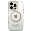 Guess iPhone 14 Pro Max Metal Outline MagSafe Σκληρή Θήκη με Πλαίσιο Σιλικόνης και MagSafe - Gold / Clear - GUHMP14XHTRMD