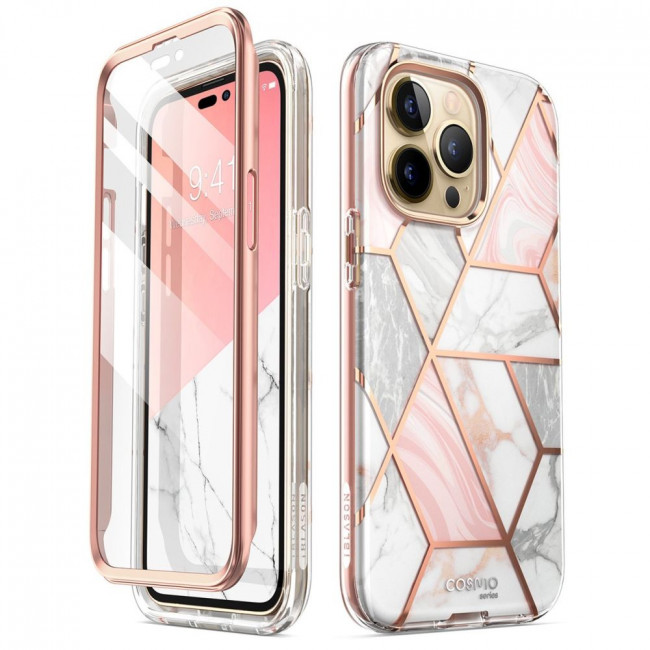 i-Blason iPhone 14 Pro Cosmo Σκληρή Θήκη με Πλαίσιο Σιλικόνης και Προστασία Οθόνης - Marble