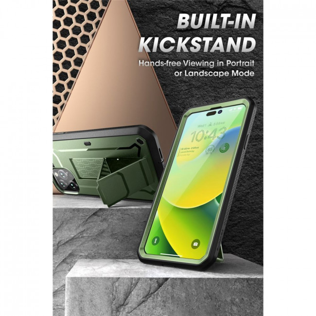 Supcase iPhone 14 Pro Unicorn Beetle Pro Σκληρή Θήκη με Προστασία Οθόνης και Stand - Green