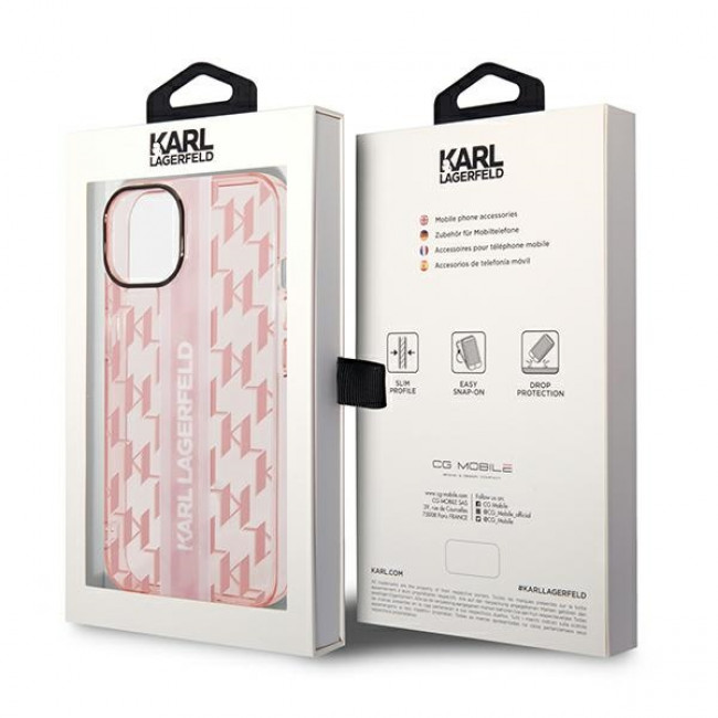 Karl Lagerfeld iPhone 14 - Mono Vertical Stripe Σκληρή Θήκη με Πλαίσιο Σιλικόνης - Pink - KLHCP14SHKLSPCP