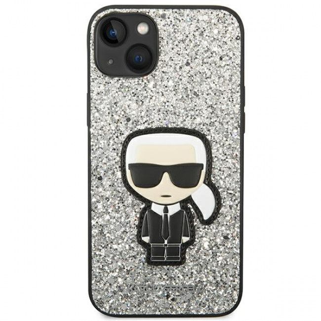 Karl Lagerfeld iPhone 14 - Glitter Flakes Ikonik Σκληρή Θήκη με Πλαίσιο Σιλικόνης - Silver - KLHCP14SGFKPG