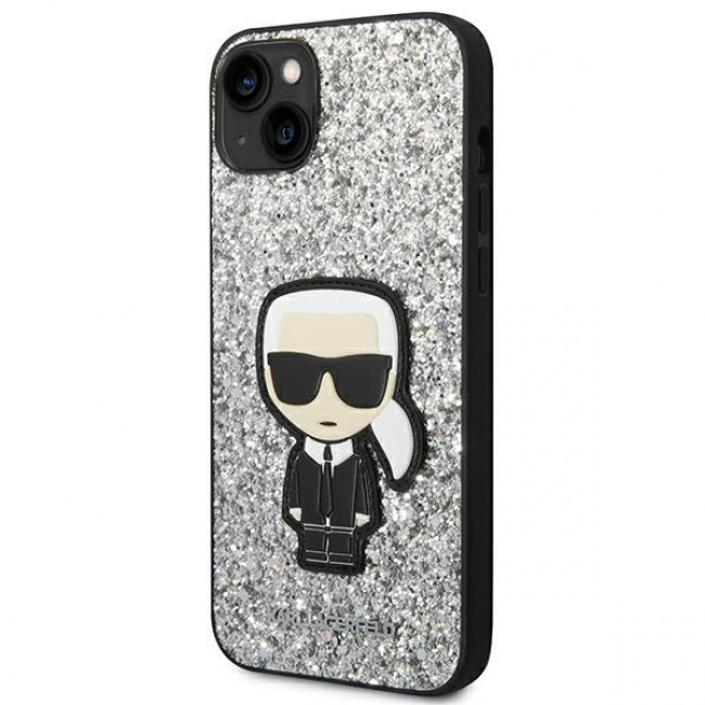 Karl Lagerfeld iPhone 14 - Glitter Flakes Ikonik Σκληρή Θήκη με Πλαίσιο Σιλικόνης - Silver - KLHCP14SGFKPG