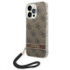 Guess iPhone 14 Pro 4G Print Strap Σκληρή Θήκη με Πλαίσιο Σιλικόνης και Λουράκι - Brown - GUOHCP14LH4STW