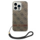 Guess iPhone 14 Pro 4G Print Strap Σκληρή Θήκη με Πλαίσιο Σιλικόνης και Λουράκι - Brown - GUOHCP14LH4STW