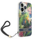 Guess iPhone 14 Pro Flower Strap Σκληρή Θήκη με Πλαίσιο Σιλικόνης και Λουράκι - Blue - GUOHCP14LHFLSB