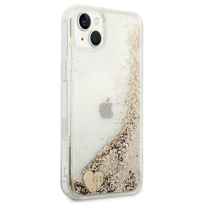 Guess iPhone 14 Plus - Glitter Charms Σκληρή Θήκη με Πλαίσιο Σιλικόνης - Gold - GUOHCP14MGLHFLGO