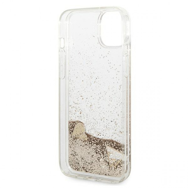 Guess iPhone 14 Plus - Glitter Charms Σκληρή Θήκη με Πλαίσιο Σιλικόνης - Gold - GUOHCP14MGLHFLGO