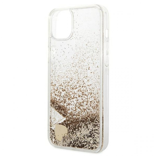 Guess iPhone 14 Plus - Glitter Charms Σκληρή Θήκη με Πλαίσιο Σιλικόνης - Gold - GUOHCP14MGLHFLGO