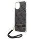 Guess iPhone 14 Plus 4G Print Strap Σκληρή Θήκη με Πλαίσιο Σιλικόνης και Λουράκι - Black - GUOHCP14MH4STK