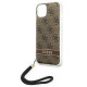 Guess iPhone 14 Plus 4G Print Strap Σκληρή Θήκη με Πλαίσιο Σιλικόνης και Λουράκι - Brown - GUOHCP14MH4STW