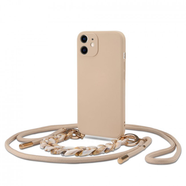 Tech-Protect iPhone 11 Icon Chain Θήκη Σιλικόνης TPU με Λουράκι και Αλυσίδα - Beige