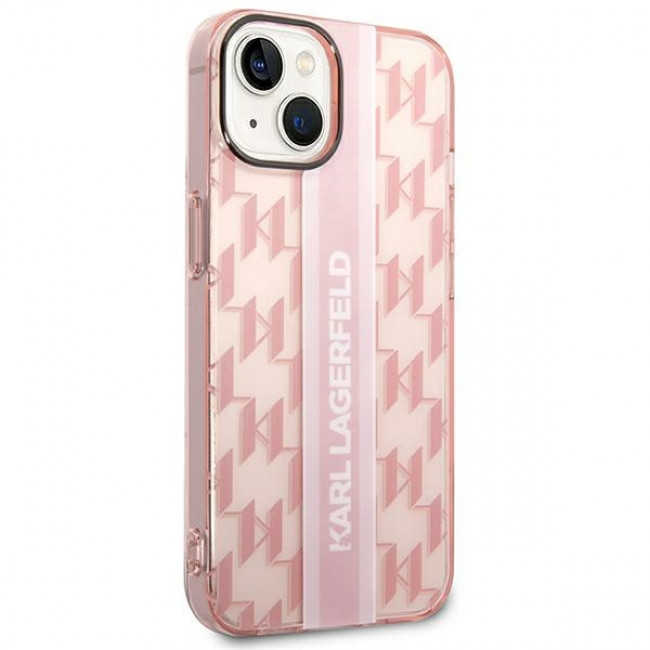 Karl Lagerfeld iPhone 14 Plus - Mono Vertical Stripe Σκληρή Θήκη με Πλαίσιο Σιλικόνης - Pink - KLHCP14MHKLSPCP