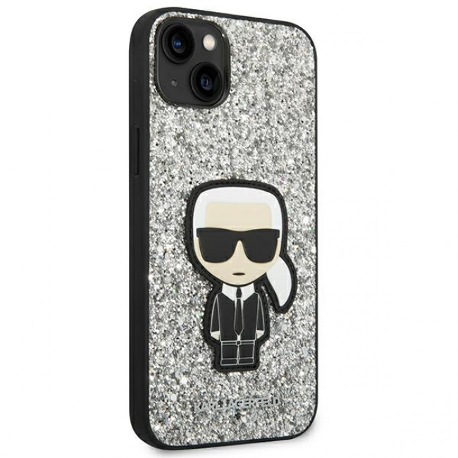 Karl Lagerfeld iPhone 14 Plus - Glitter Flakes Ikonik Σκληρή Θήκη με Πλαίσιο Σιλικόνης - Silver - KLHCP14MGFKPG