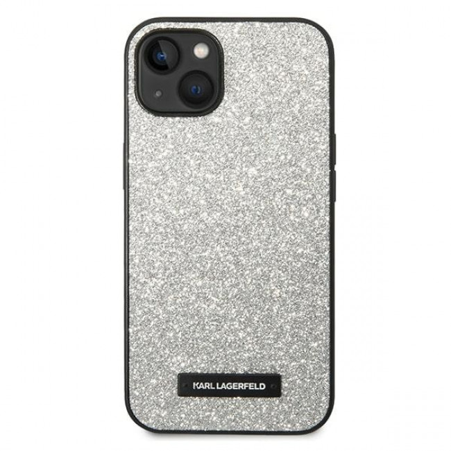 Karl Lagerfeld iPhone 14 Plus - Glitter Plaque Logo Σκληρή Θήκη με Πλαίσιο Σιλικόνης - Silver - KLHCP14MG2ELS