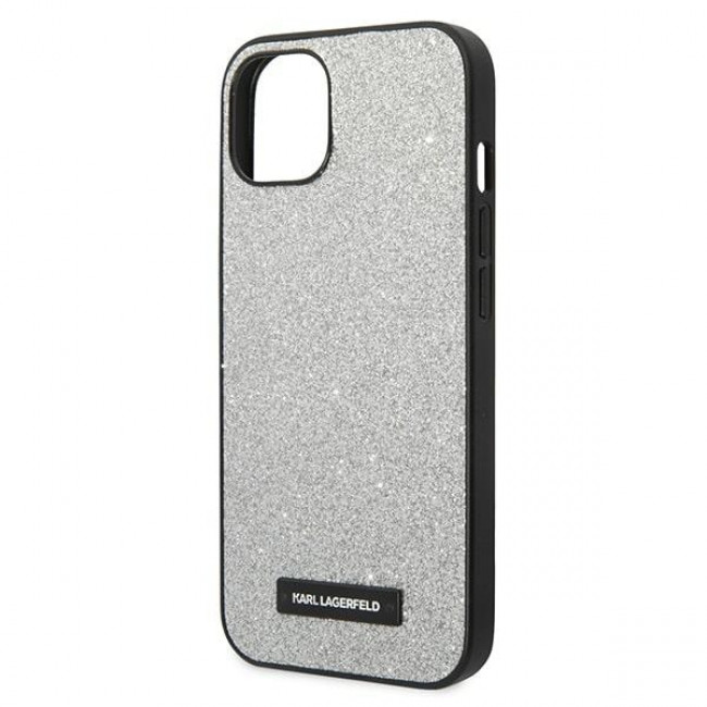 Karl Lagerfeld iPhone 14 Plus - Glitter Plaque Logo Σκληρή Θήκη με Πλαίσιο Σιλικόνης - Silver - KLHCP14MG2ELS