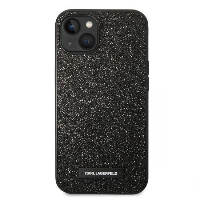 Karl Lagerfeld iPhone 14 Plus - Glitter Plaque Logo Σκληρή Θήκη με Πλαίσιο Σιλικόνης - Black - KLHCP14MG2ELK