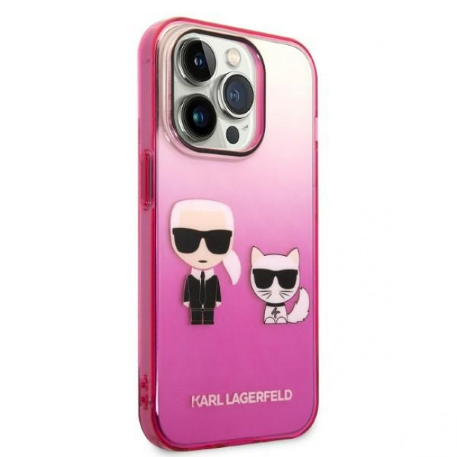 Karl Lagerfeld iPhone 14 Pro - Gradient Ikonik Karl and Choupette Σκληρή Θήκη με Πλαίσιο Σιλικόνης - Pink - KLHCP14LTGKCP