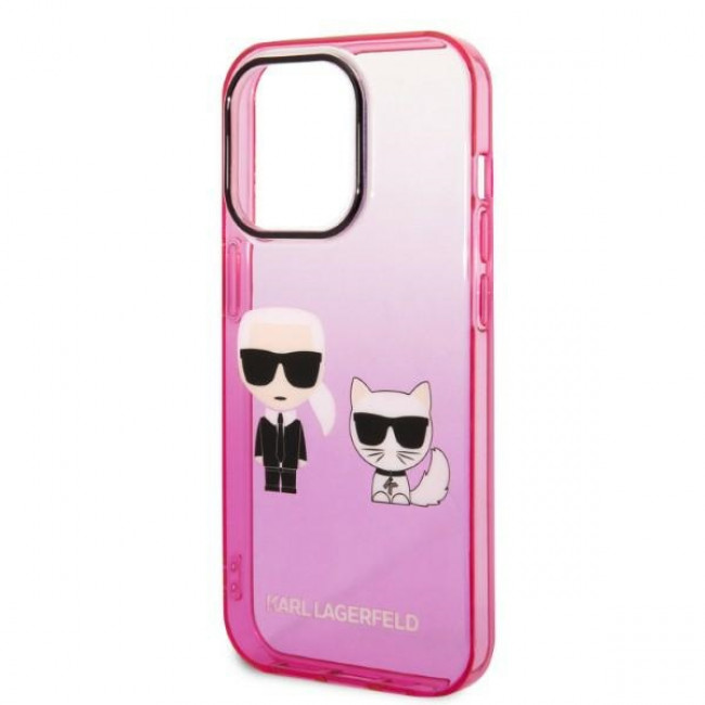 Karl Lagerfeld iPhone 14 Pro - Gradient Ikonik Karl and Choupette Σκληρή Θήκη με Πλαίσιο Σιλικόνης - Pink - KLHCP14LTGKCP