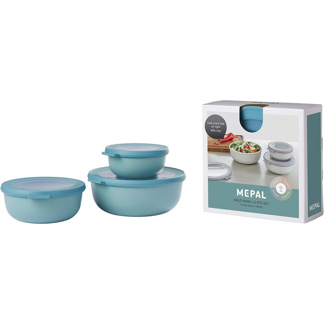 Mepal Cirqula Round Σετ με 3 BPA Free Δοχεία Αποθήκευσης Φαγητού - 350 ml - 750 ml - 1250 ml - Nordic Green